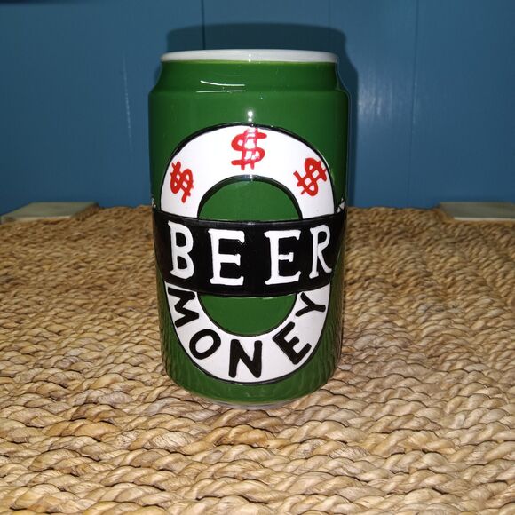 Green Beer Money Bank 6" Ceramic Can - Picture 1 of 9